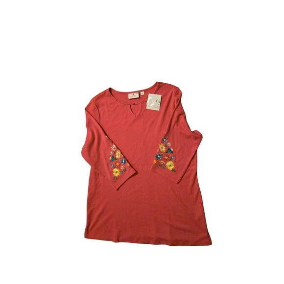 Quaker Factory NWT Pink L Embroidered Sleeve Boho Bohemian Cottage Core - Picture 1 of 5